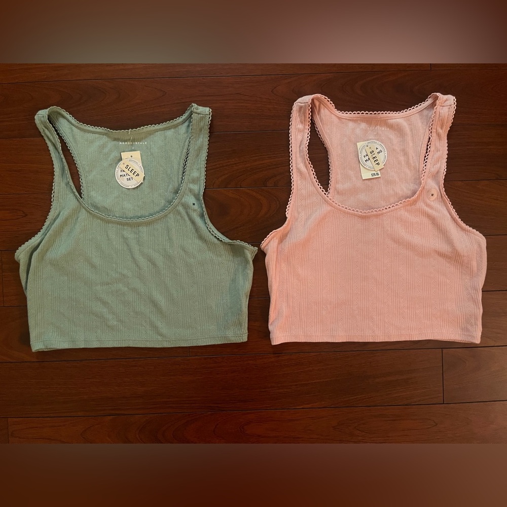 Aeropostale Women’s Green and Pink Ribbed Tank Sleep Top Budle